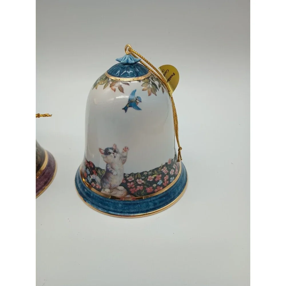 The Bradford Editions Garden Discoveries Kitten Ornaments 3 Bells Kitty Cat